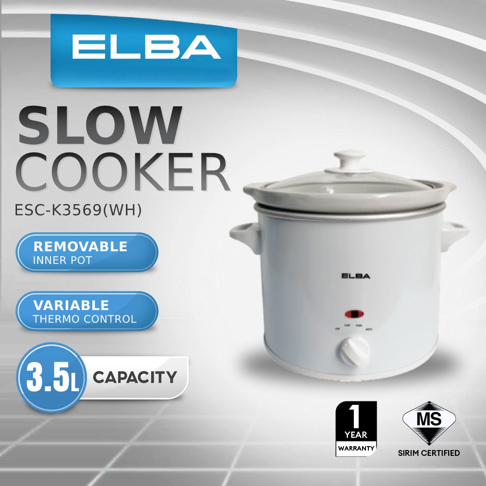 Elba 3.5L | 180W Auto Slow Cooker ESC-K3569 (WH) / ESC-K3568 (CP) / 1.5L ESC-K1569 (WH) ESC-K1568(CP)