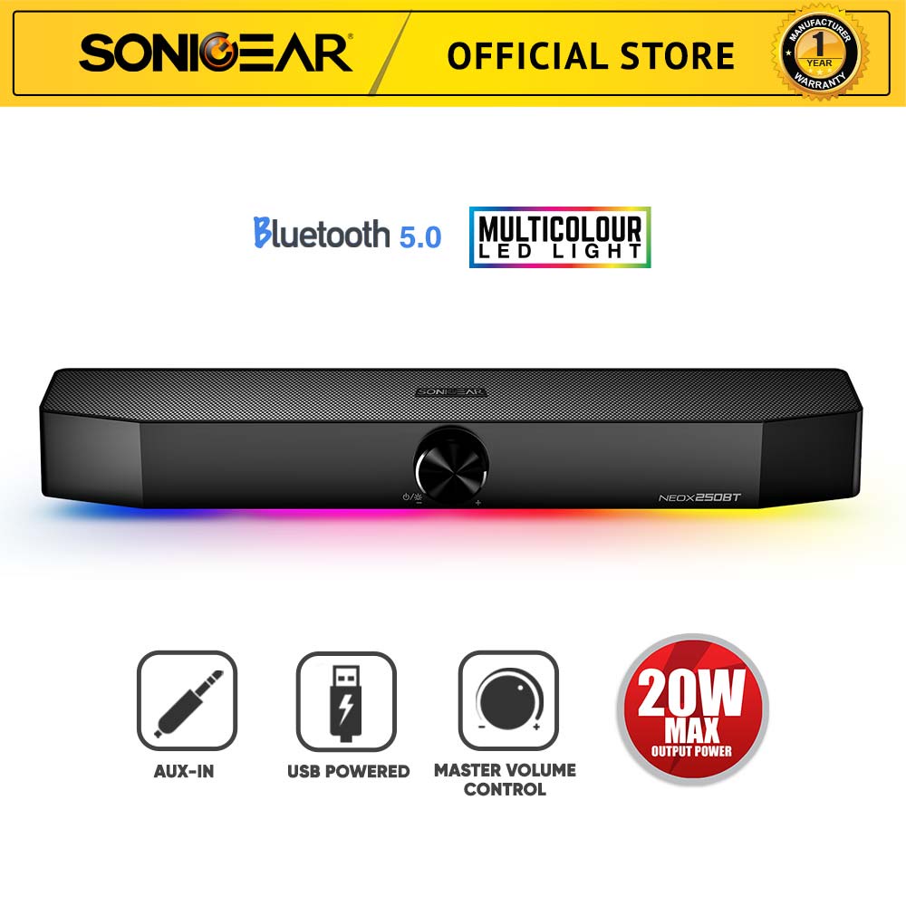 SonicGear Neox 250BT Bluetooth Sound Bar with RGB Lightning Effect | 20W Max Power | Cinematic Audio Performance