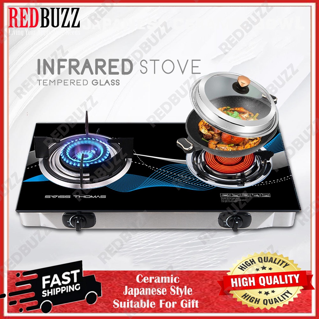 REDBUZZ Tempered Glass Infrared Burner Gas Stove Cooktop LPG Gas Saving Energy-Saving Fierce Fire Double Stove Hob 煤气炉