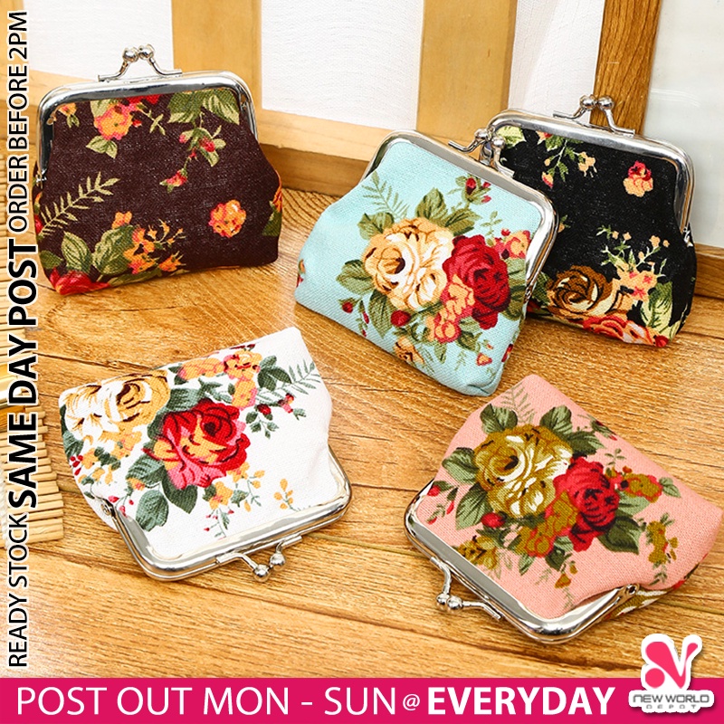 《 》Retro Buckle Closure Coin Purse Mini Vintage Canvas Wallet Girl Women Pouch Cosmetic Bag Dompet Syiling 零钱包