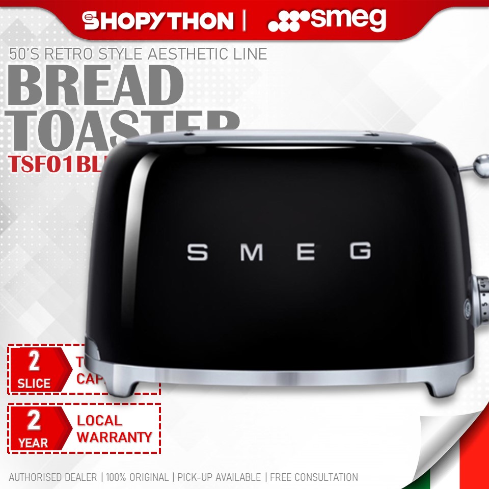 SMEG Electric 2-Slice Toaster TSF01BLUK - Black (950W) Bread Toaster Pembakar Roti Elektrik