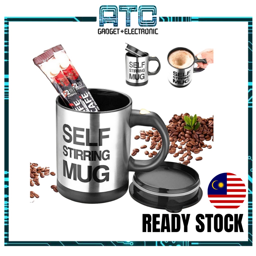 ATC Self Stirring Mug Coffee Automatic Cup Stainless Steel Coffee Mixing Mug Cawan Kacau Automatik Cawan Kopi Auto