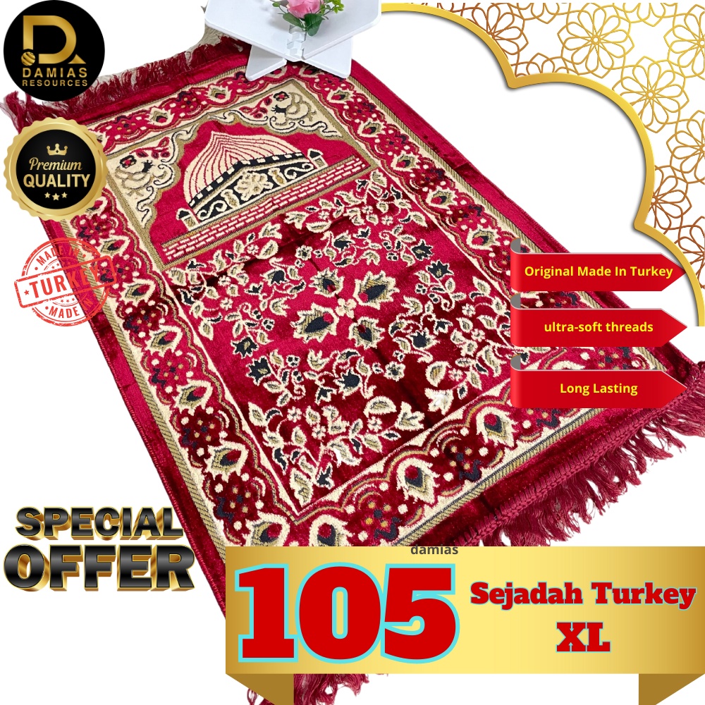 Sejadah Berkualiti Turki Sulam mewah Gubahan Dulang Hantaran 115 CM X 70 CM +/- Turkish Design Prayer Rug