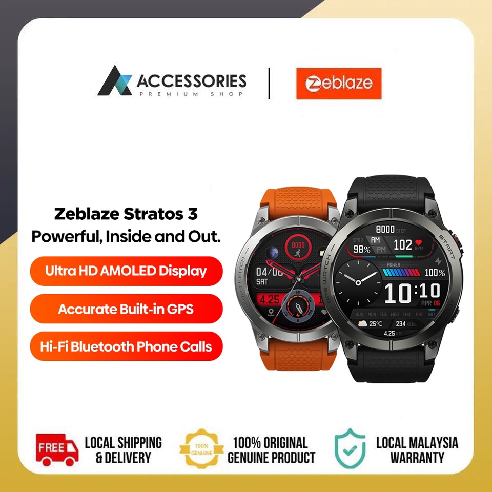 Zeblaze Stratos 3 |Stratos 3 Pro Premium GPS Smart Watch Ultra HD AMOLED Display Built-in GPS Hi-Fi Bluetooth Phone Call