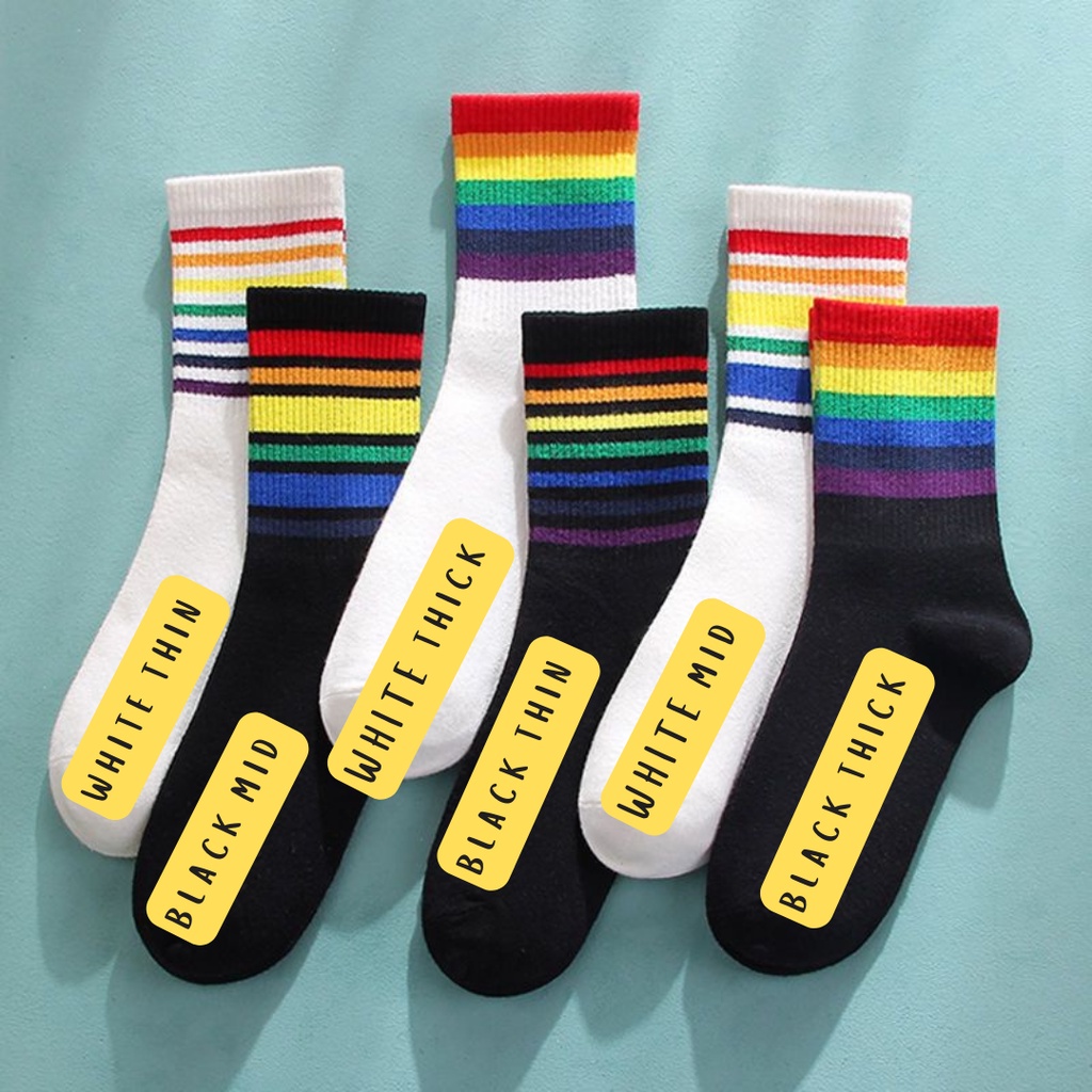 SM korean style rainbow Women Ankle Cotton Socks Sockings Lelaki Perempuan ins style (Readystock)