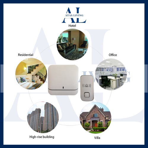 🔷ATAS🔷Waterproof Wireless Doorbell 300M Radius Security Alarm Smart Door Bell LED Light Receiving Prompt Doorbell
