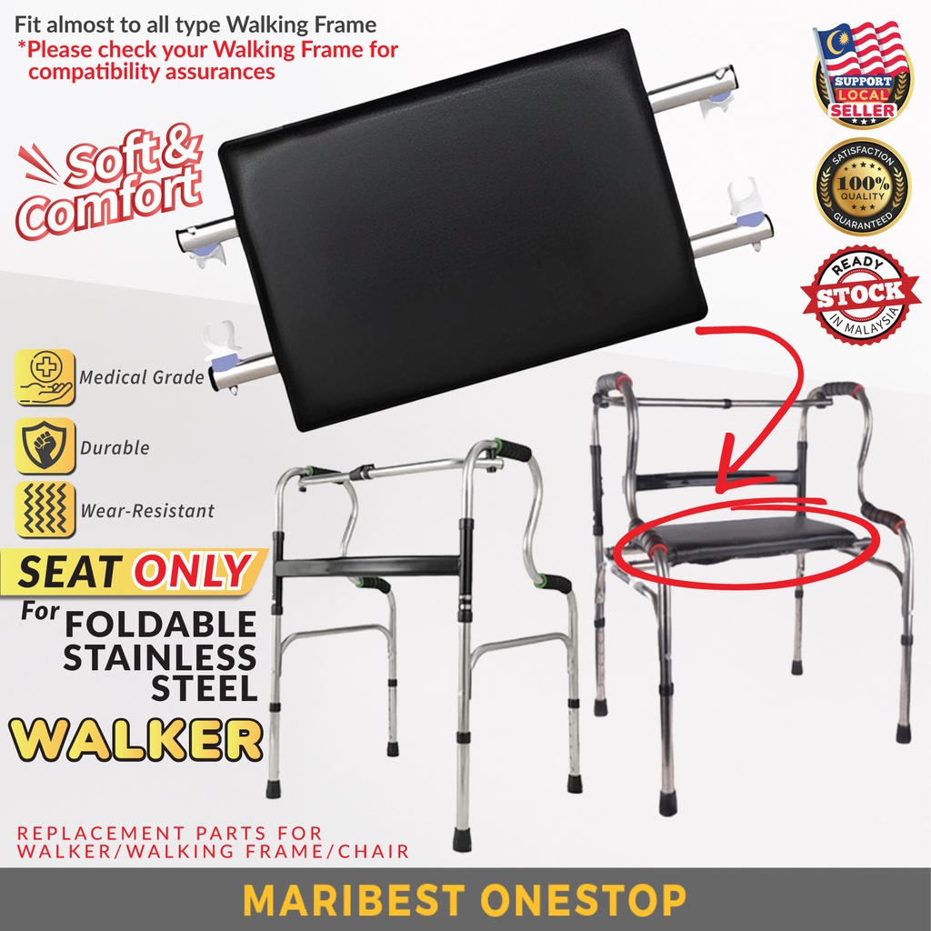 Foldable Stainless Steel Walker Seat Replacement ONLY Medical Chair Walking Aid Leather Spare Part Kerusi Tongkat Kaki 4