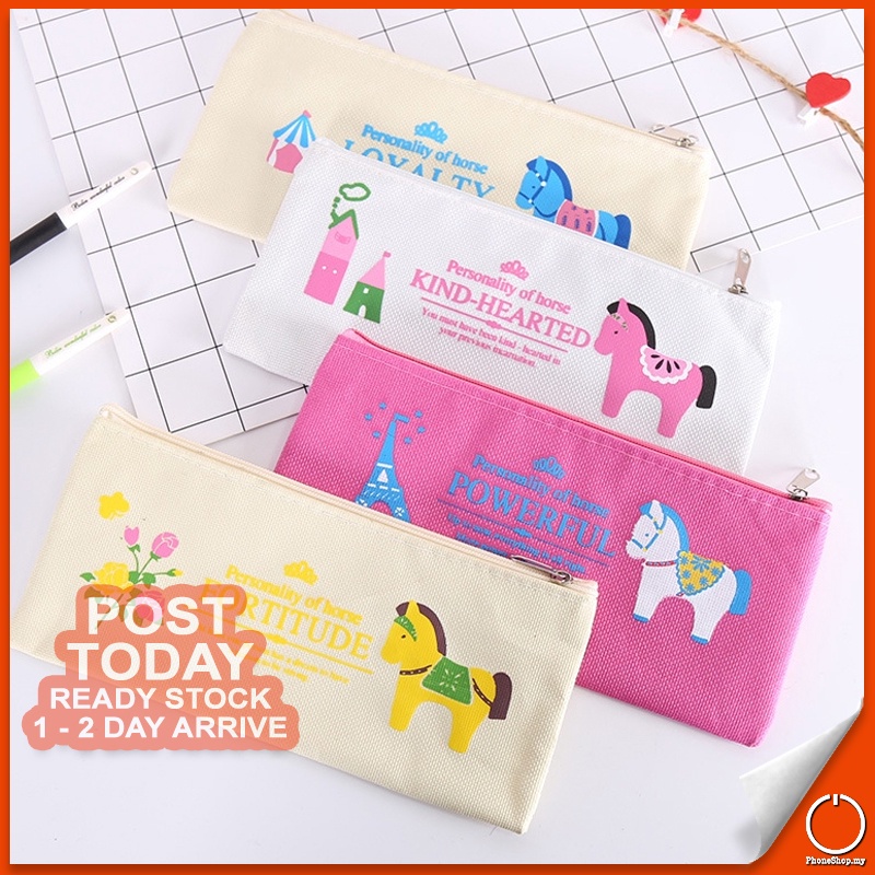 Zipper Canvas Pencil Case Box Cosmetic Brushes Coins Storage Pouch Stationery Organizer Purse Kotak Pensel 铅笔盒