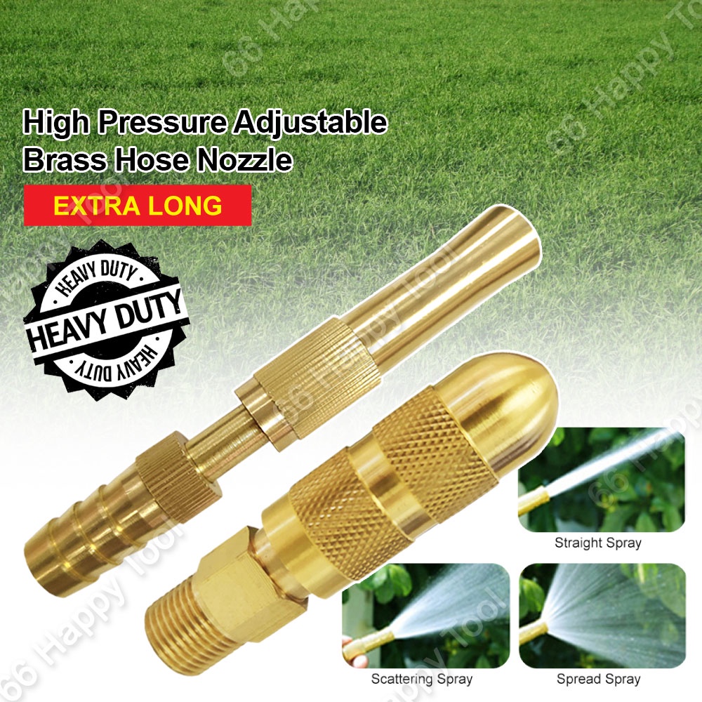 Sowali Brass Hose Nozzle Extra Long 120mm High Pressure Jet Sprayer Adjustable Twist Host Garden Watering Muncung Paip