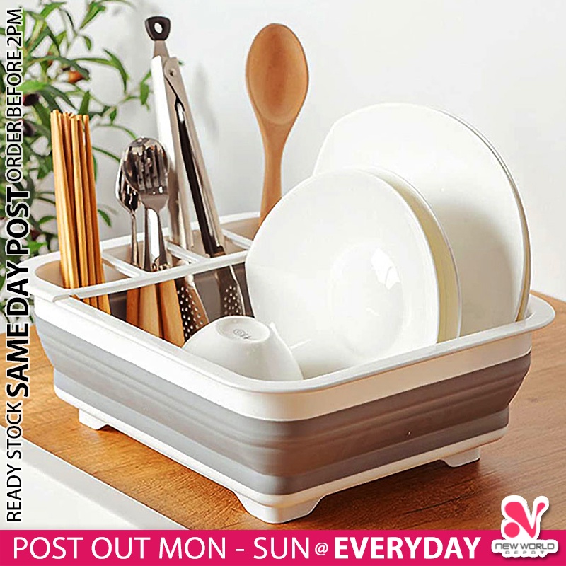 《 》Foldable Dish Rack Drying Drainer Plate Organizer Household Kitchen Storage Tableware Rak Pinggan 沥水碗架