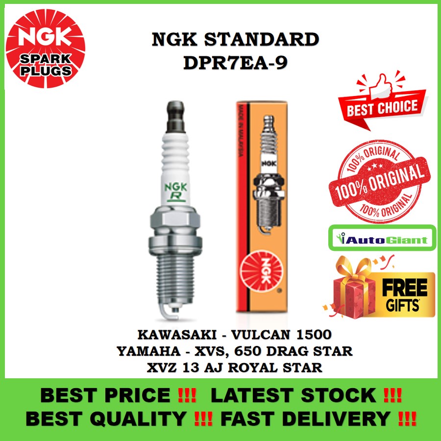 PALAM PENCUCUH NGK DPR7EA-9 , (1PC) BOX, KAWASAKI- VULCAN 1500, YAMAHA - XVS 650 DRAG STAR, XVZ 13 AJ ROYAL STAR