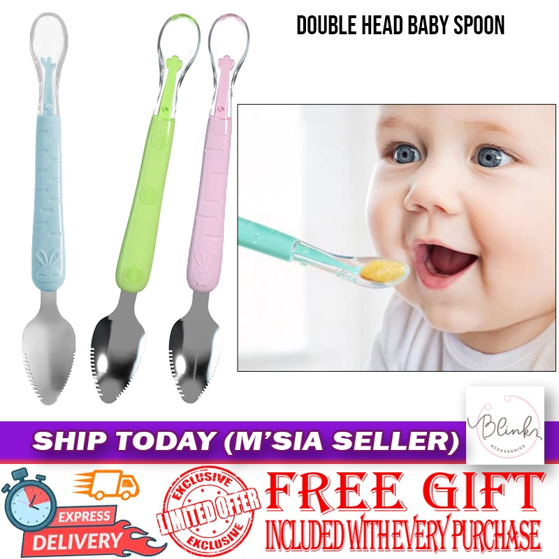 [Blink] 水果刮泥勺 Baby Fruit Masher Spoon Scraper Dessert Supplementary Food Feeder Toddler Utensil Sudu Bayi -TW23