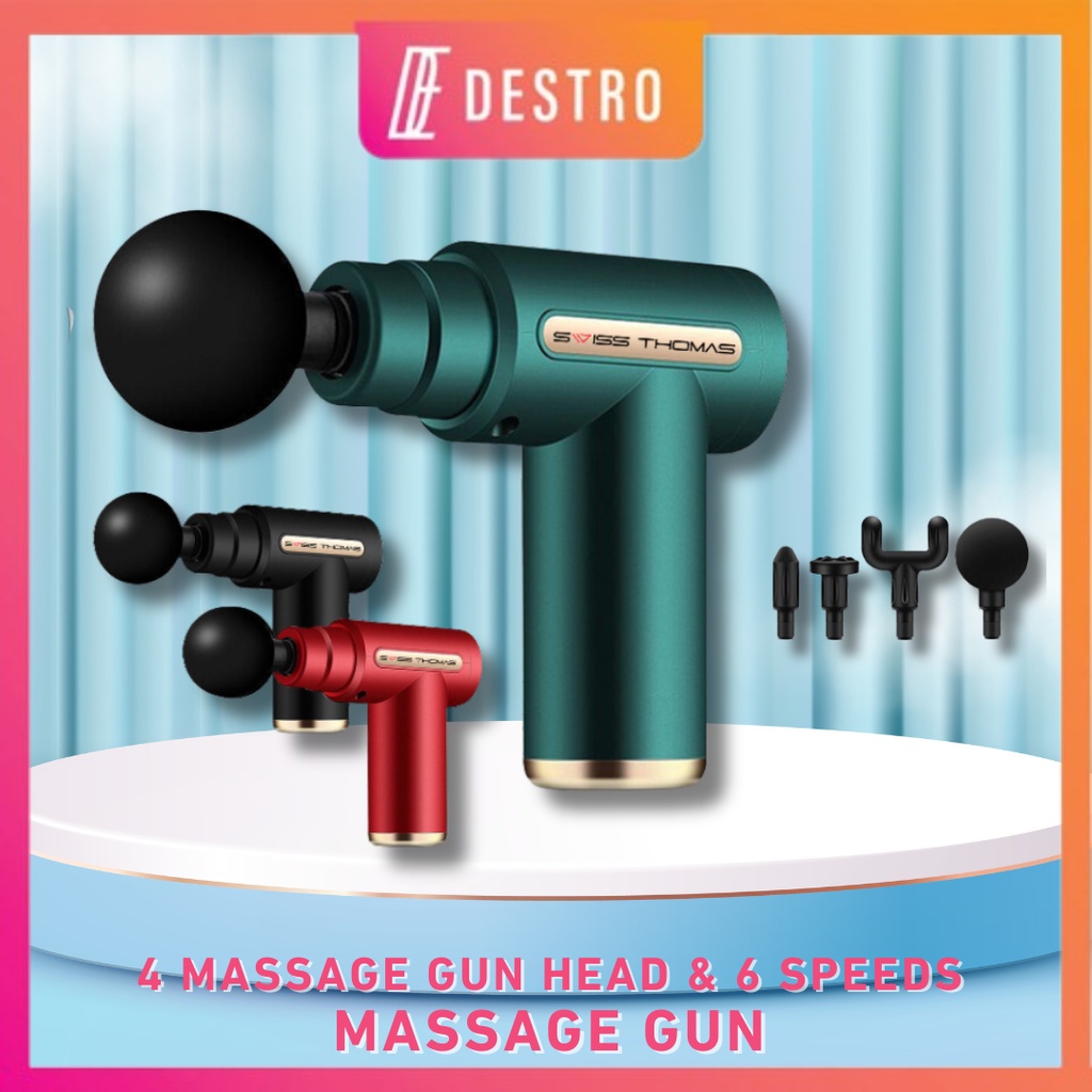 Destro Massage Gun Relaxation 4 Massage Head 6 Speeds LED Display Touch Screen Swiss Thomas