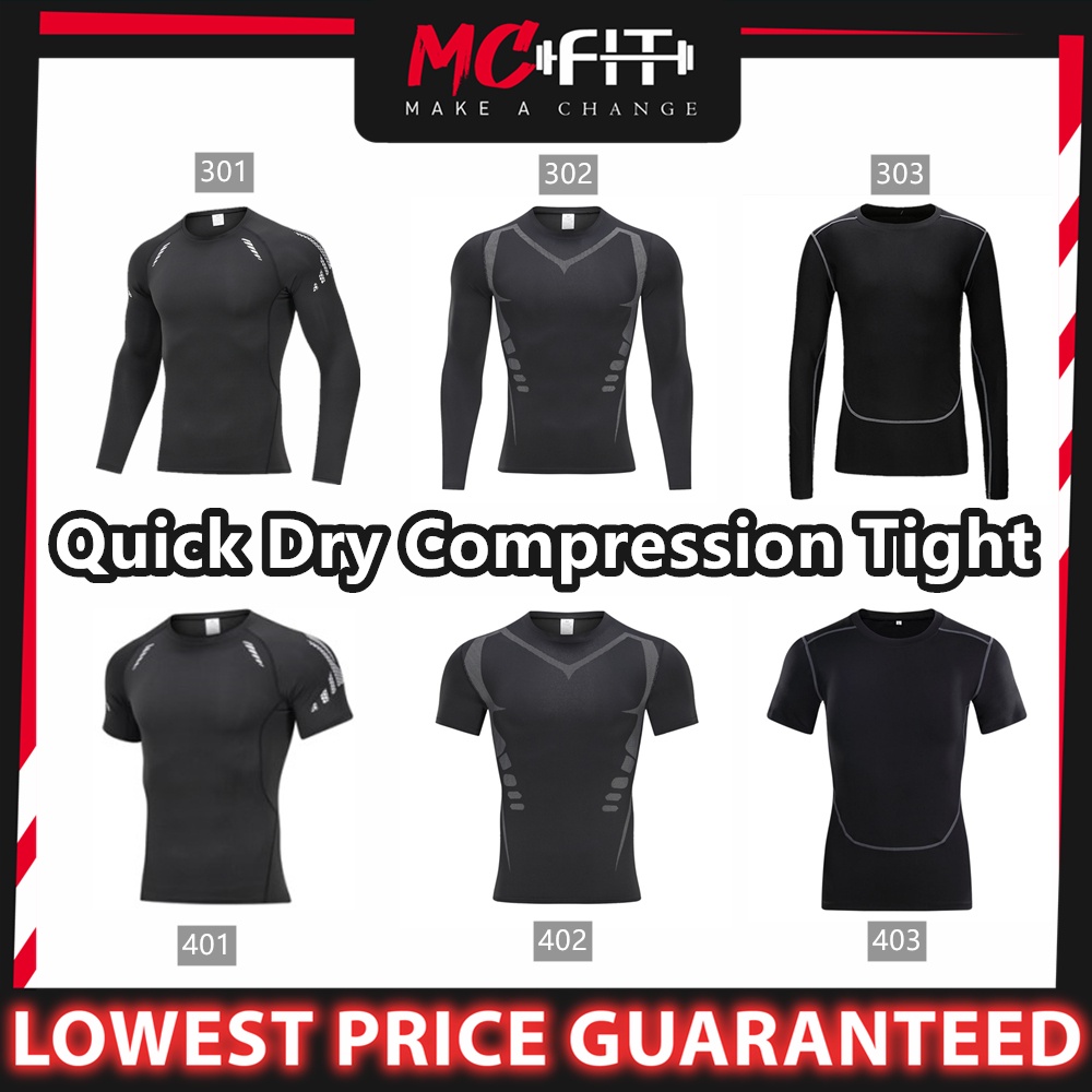 Men Compression Tight Gym Shirt Cool Dry Long Short Sleeve Fitness Baju Ketat Lengan Panjang Pendek Sukan 健身衣 紧身衣