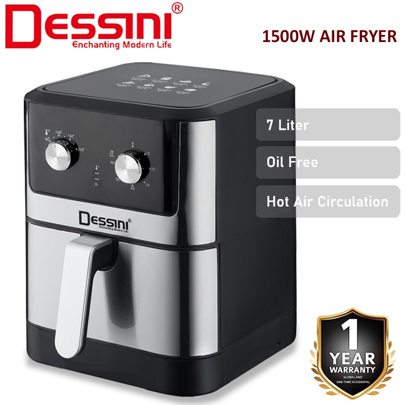 DESSINI ITALY 7L Electric Air Fryer Convection Oven Toaster Timer Oil Free Roaster Breakfast Machine Ketuhar