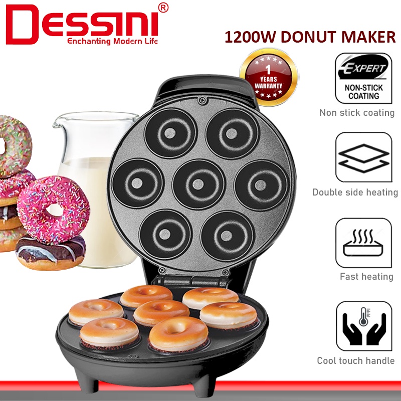 DESSINI ITALY Double Sided Electric Donut Maker Doughnut Cake Waffle Sandwich Toaster BBQ Grill Non-Stick Baking Pan