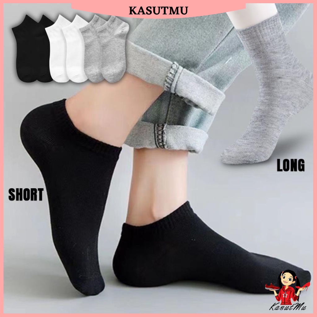 KASUTMU 1 Pair Men Women Cotton Ankle Socks Athletic Casual Solid Stripe Comfortable Sock Black White Grey