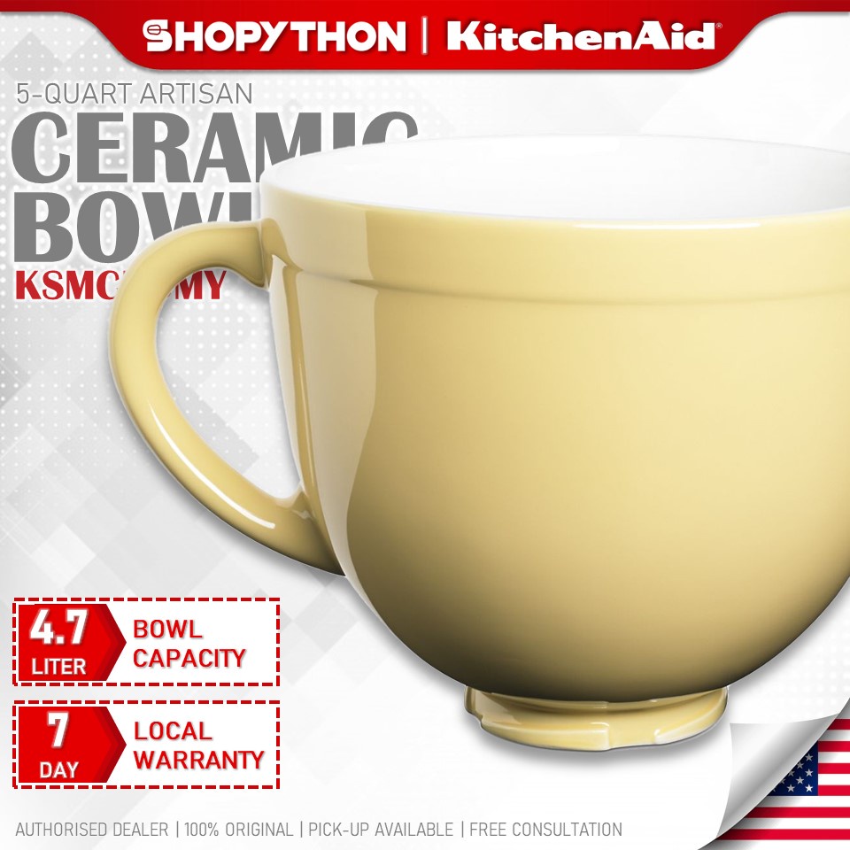 KITCHENAID 5-Quart Ceramic Bowl KSMCB5MY - Majestic Yellow (4.7L) Original Accessory Artisan Tilt-Head Stand Mixer