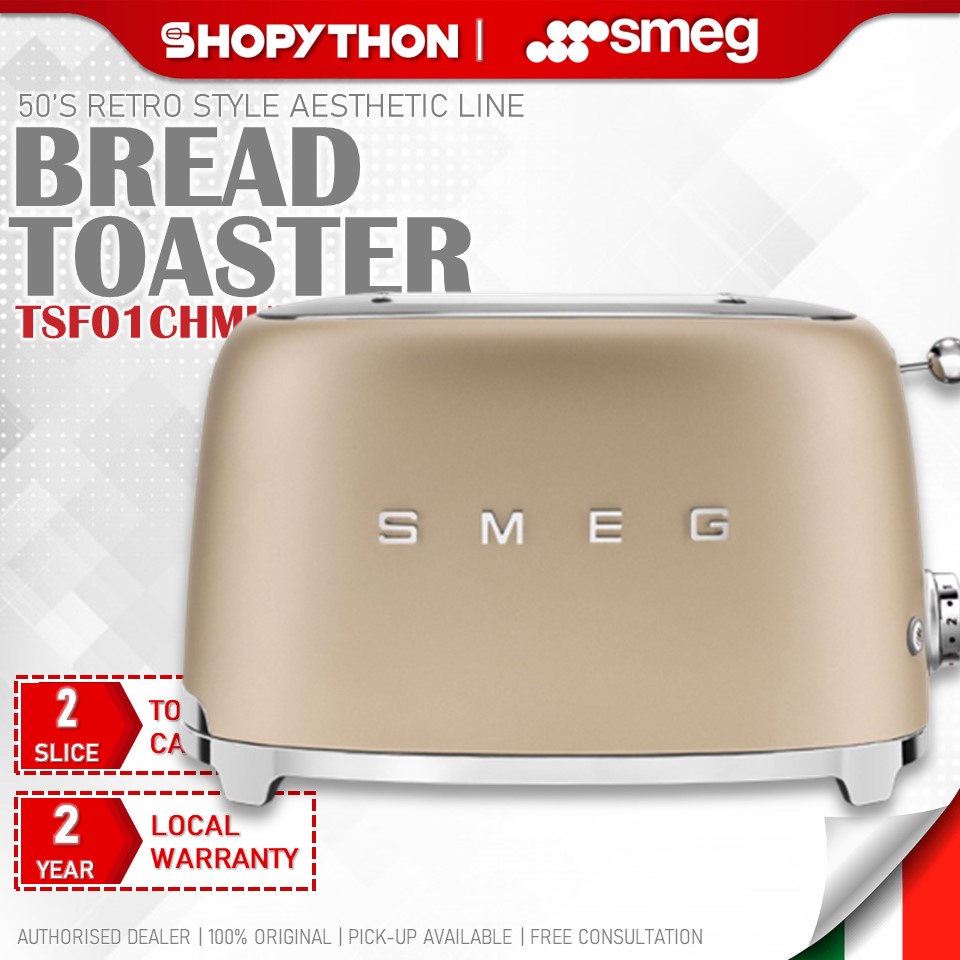 SMEG Electric 2-Slice Toaster TSF01CHMUK - Matt Gold (950W) Bread Toaster Pembakar Roti Elektrik