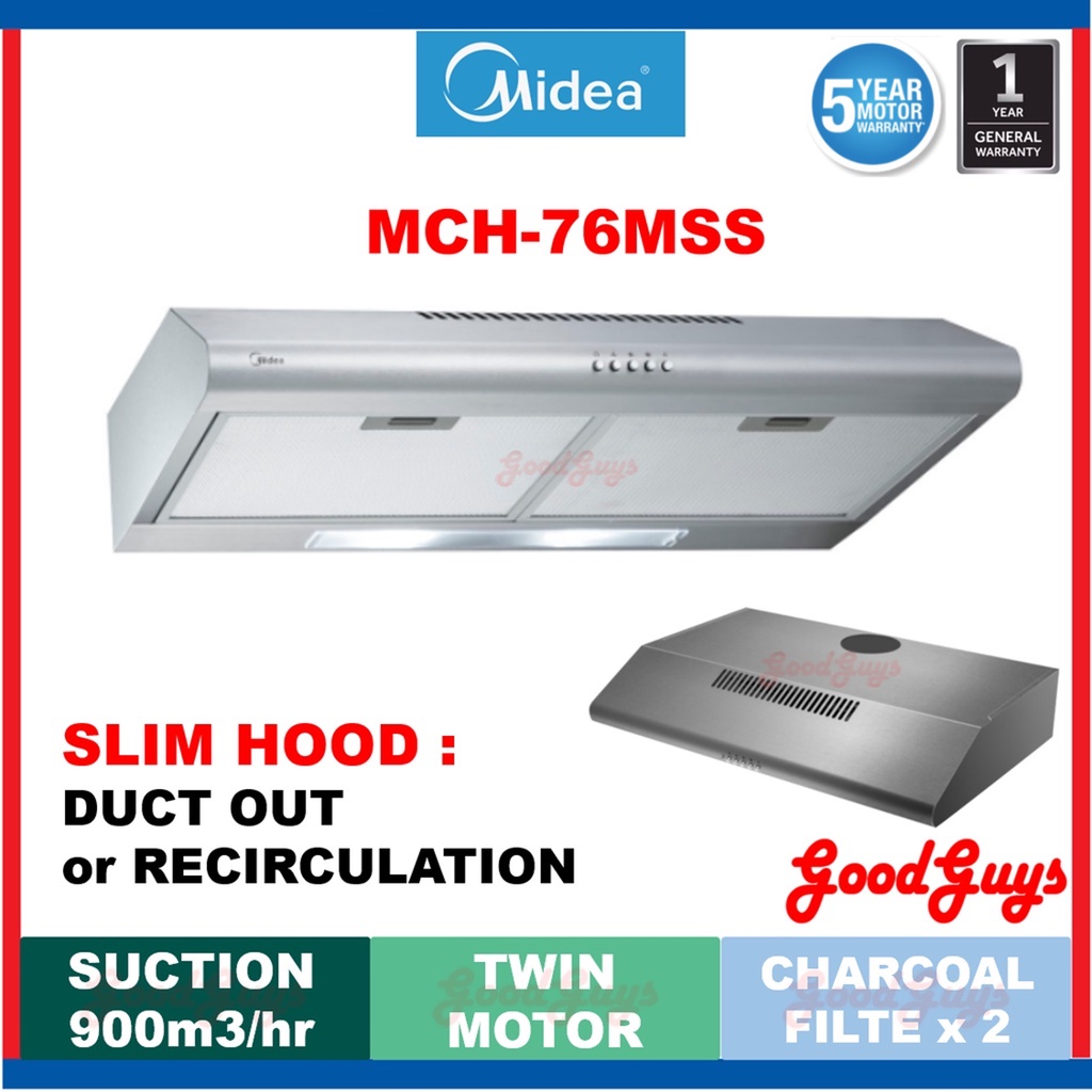 MIDEA MCH-76MSS SLIM COOKER HOOD / TWIN MOTOR / 900m3/hr / 2.5Feet (76CM) | MCH76MSS