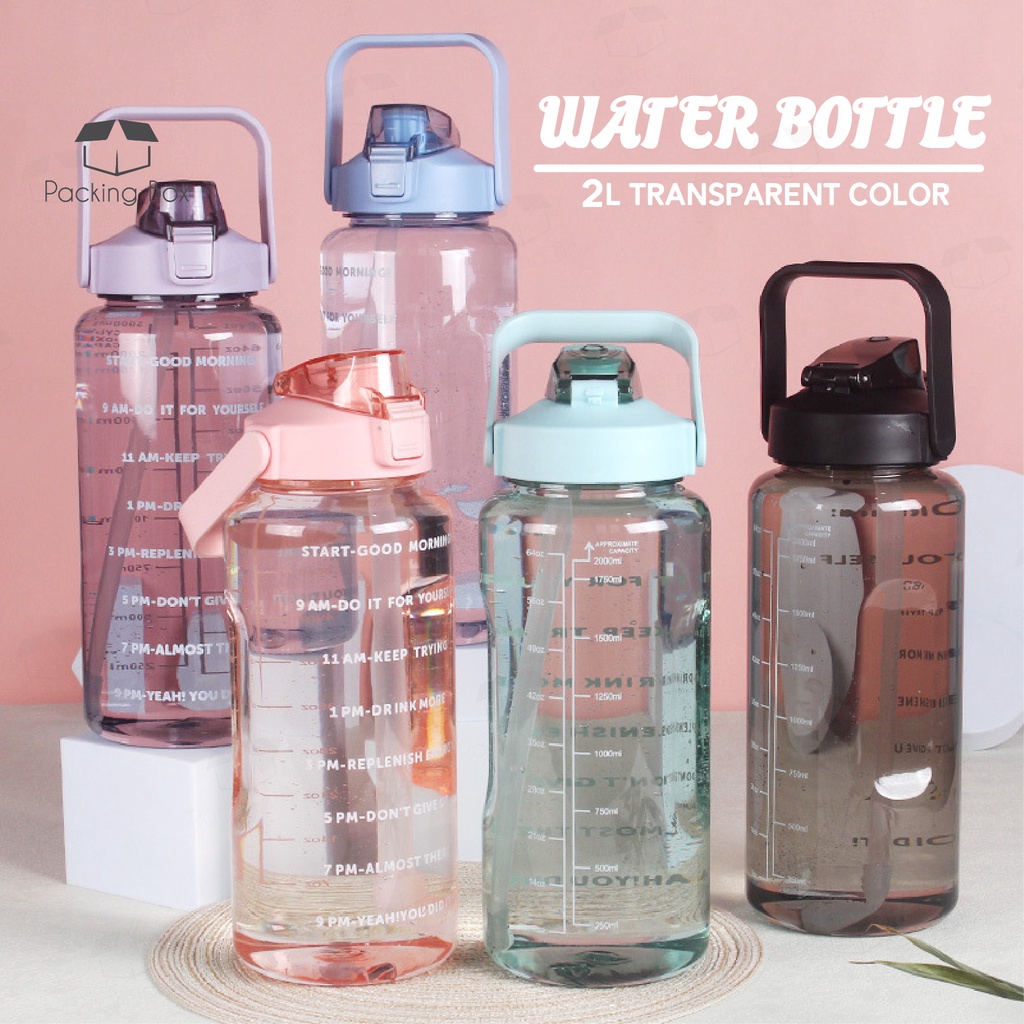 PKB 2000ml Reminder water bottle with straw scale big bottle 2Liter gym bottle sport water bottles