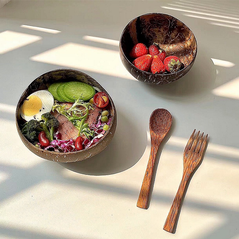 Natural Handmade Coconut Bowl Fruit Salad Bowl Dessert Smoothie Breakfast Party Meal Bowl Home Decor Buddha Bowl