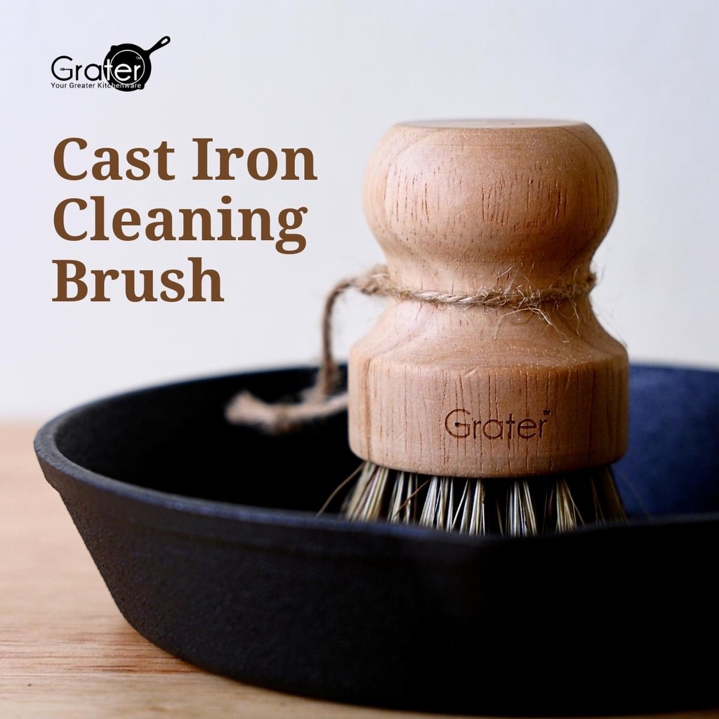 GRATER Cast Iron Deep Cleaning Brush Coconut Palm Fiber Sisal Bristles Scrubber with Wooden Handle