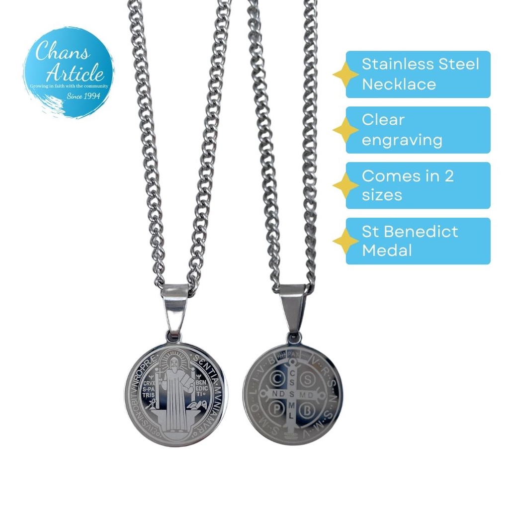 St Benedict Stainless Steel Necklace Thick Medal Catholic Gift Christmas Easter St Benedict Prayer Stainless Steel Chain