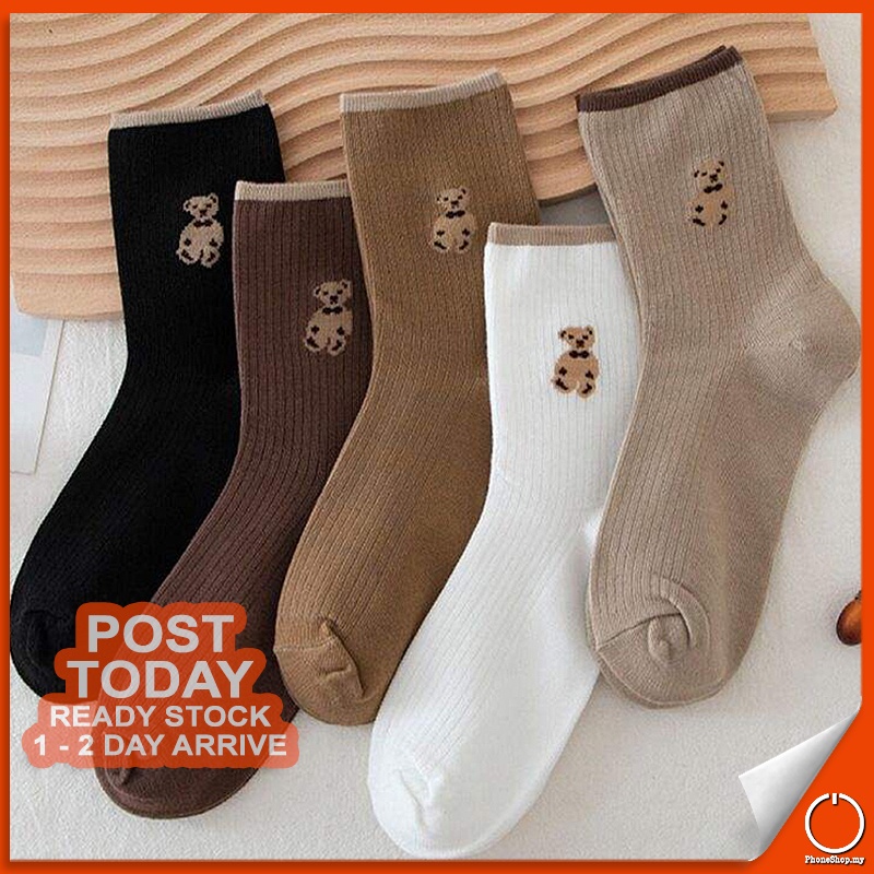 1 Pair Cute Bear Design Cotton Socks Breathable Girls Shoes Sneakers Boots Stocking Stoking Sock Stokin 袜子