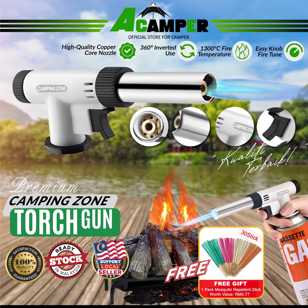 CAMPING ZONE PREMIUM Torch Gun Flame Welding Flamethrower Gas Fire Burner Outdoor Cooking Camping Equipment Pistol Gas