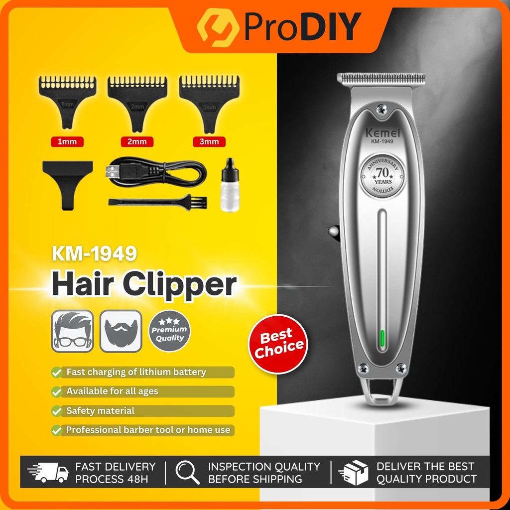 KEMEI KM-1949 Hair Clipper Hair Trimmer Silver Rechargeable Cordless Electric Beard Trimmer Cukur Janggut Pencukur Misai