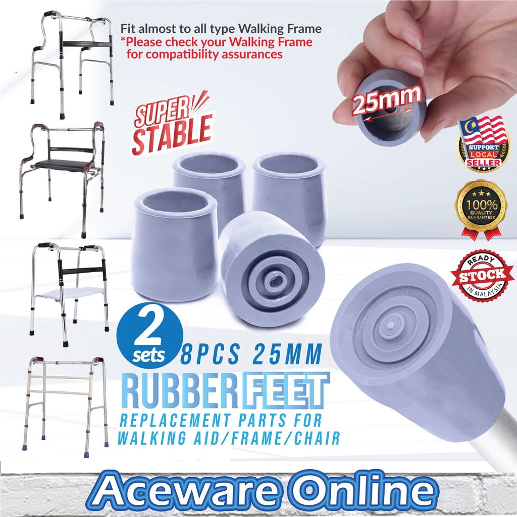 8PCS 25mm Rubber Feet Replacement Parts for Elderly Walker Walking Aid Frame Tongkat Empat Kaki Crutches Rubber Leg Tip