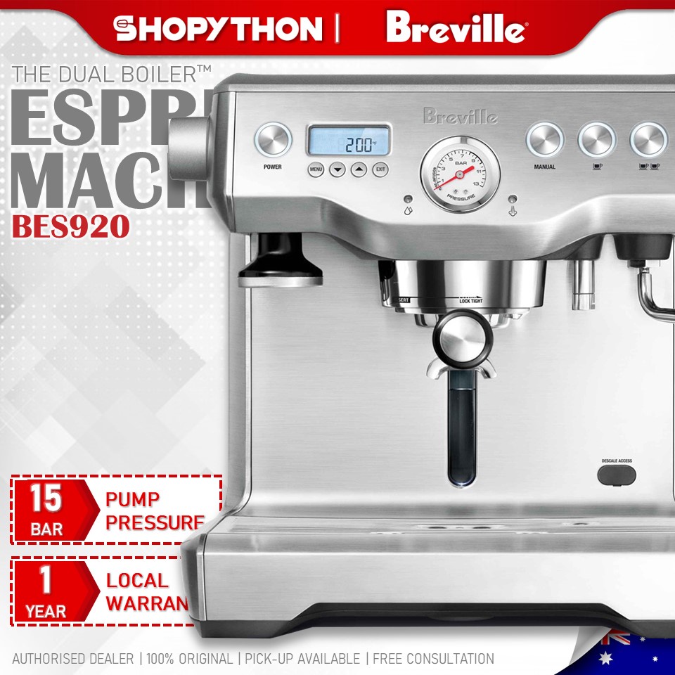 BREVILLE the Dual Boiler BES920 - Stainless Steel (2.5L/1700w) Coffee Machine Espresso Maker with Precise Extraction