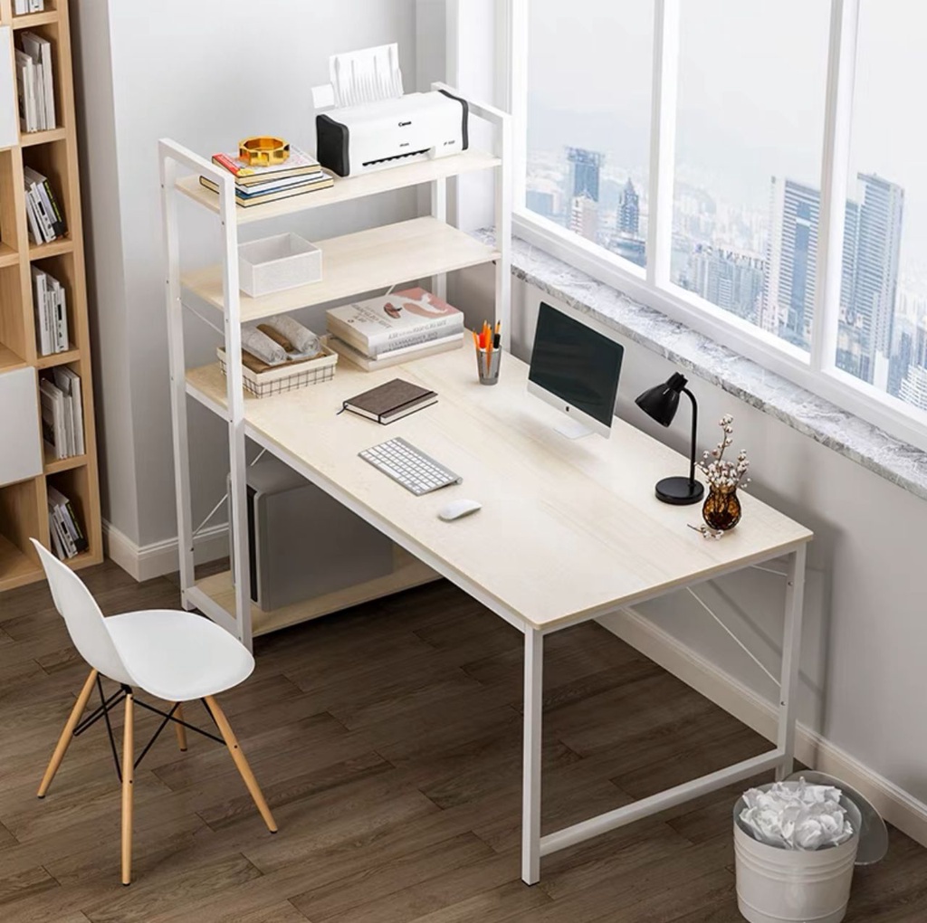 Computer Table With 4 Tier Book Shelf Desk Writing Dekstop 3 Grid Meja Tulis Komputer Study Laptop Home Meja Komputer