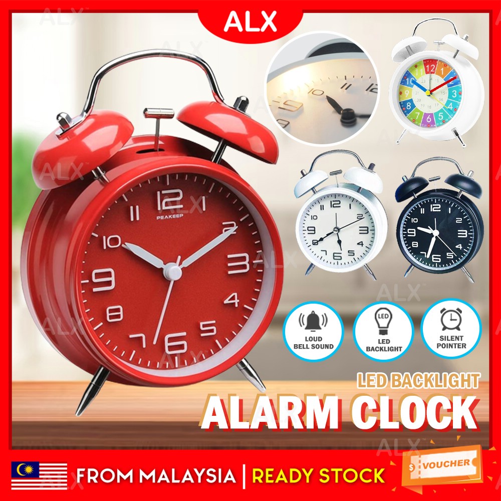 ALX Vintage Steel Alarm Clock Backlight Heavy Sleepers Twin Bell Loud Sound Alarm Clock Jam Loceng 闹钟