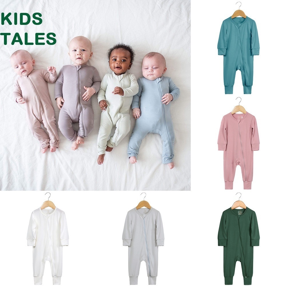 Kids Tales Bamboo Fiber Toddler Jumpsuit Baby Pajamas Clothes Long-sleeved Foot Climbing Children's Solid Color Cotton Bodysuit For Newborn