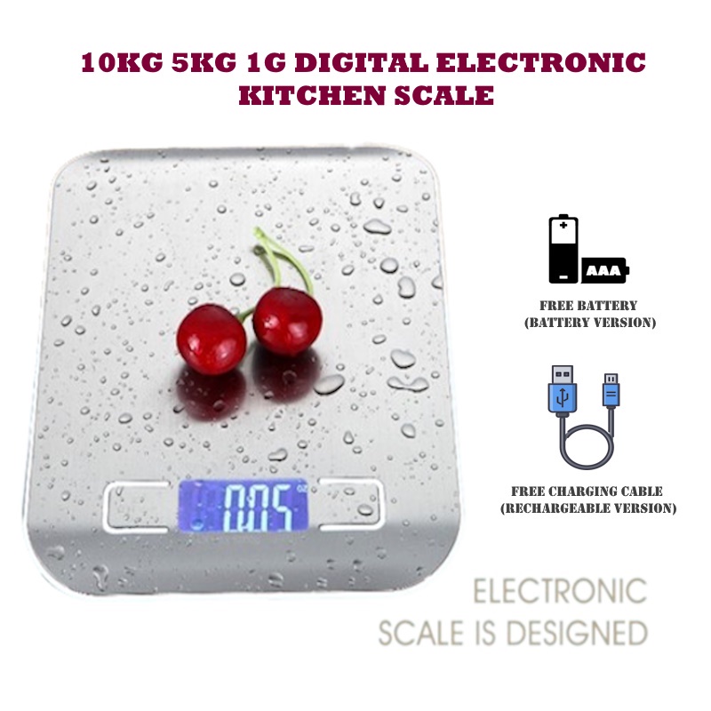 Food Scale Rechargeable Kitchen Scale Dapur Timbang 5kg 10kg