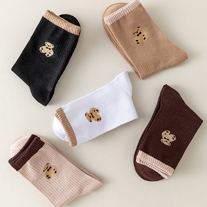1 Pair Cute Bear Design Stoking Socks Sweat Absorption Cotton Sock Girls Women Boots Sneakers Shoes Stocking Stokin