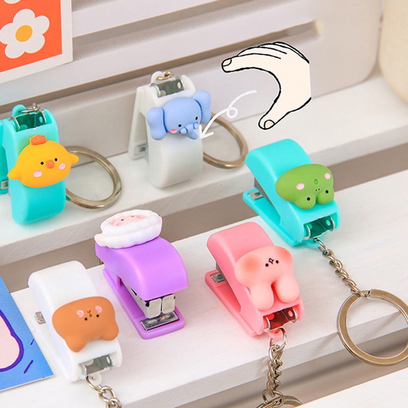 Cartoon Cute Mini Keychain Stapler Hangable Bag Backpack Paper Binder Kids Reward Gift Office School Supplies