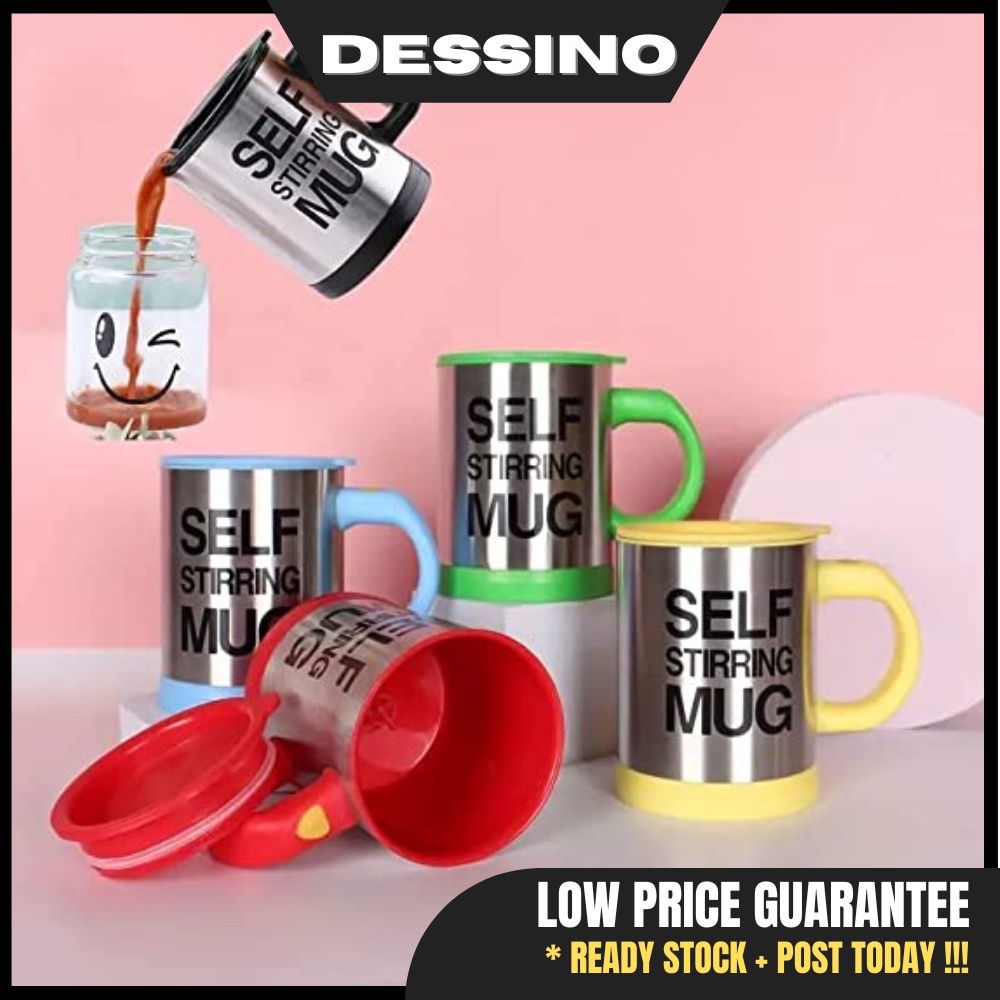 DESSINO Self Stirring Mug Coffee Automatic Cup Stainless Steel Coffee Mixing Mug Cawan Kacau Automatik Cawan Kopi Auto