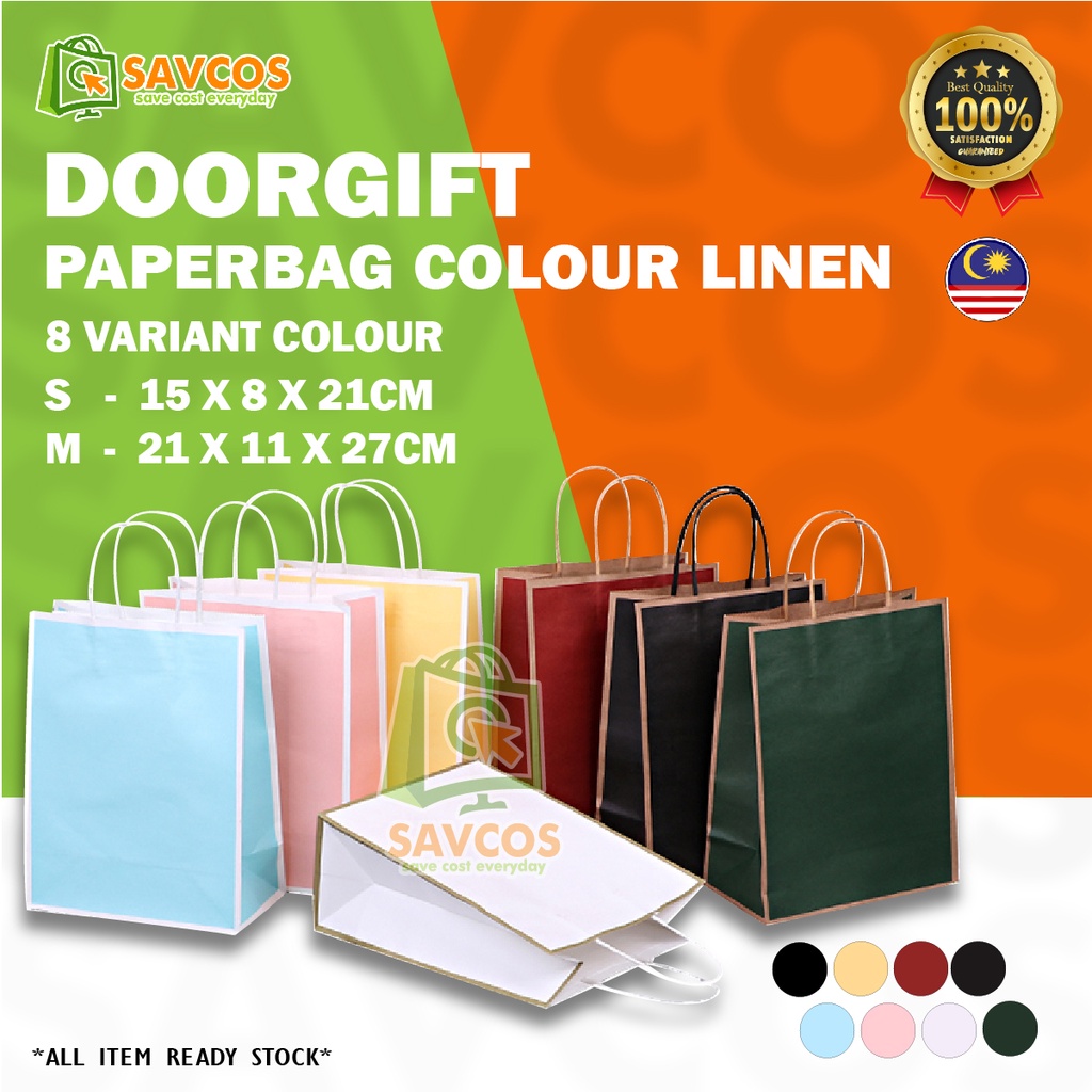 CHEAPEST in SHOPEE Plain Line Border Colour Kraft Paper Bag Birthday Shopping Paper Bag Door Gift Paper Bag Wedding