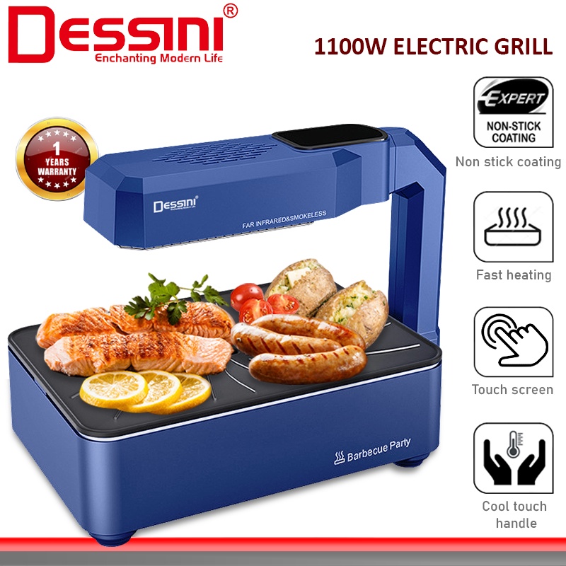 DESSINI ITALY Infrared Electric BBQ Grill Frying Steak Pan Teppanyaki Barbecue Non-Stick Baking Pan Temperature Control