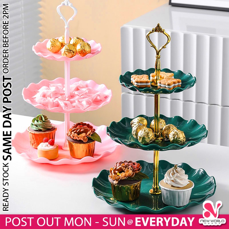 《 》3 Tier High Tea Stand Dessert Cupcake Cakes Party Tray Food Tower Plates 点心架 NWD