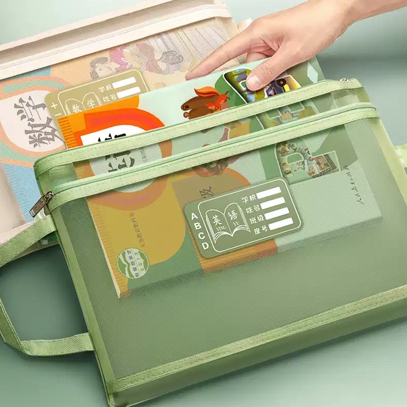 Double Layer Nylon Mesh Document Bag Zipper Closure File Folder Pouch A4 Paper Notebook Pen Stationery Storage Organizer