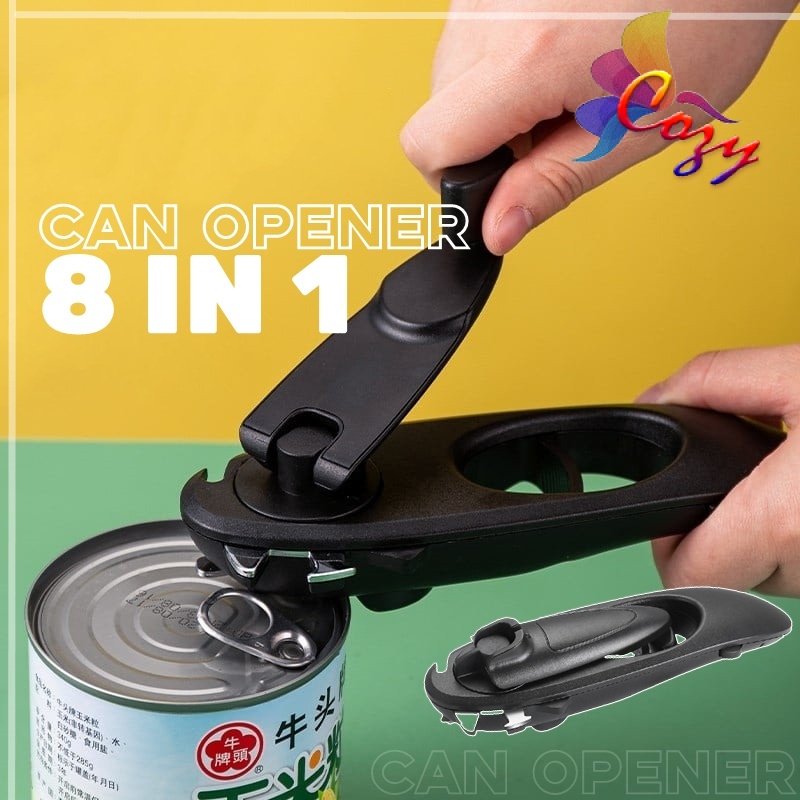 8 in 1 Can Opener with Rotary Handle Multifunction Tin Lid Canned Safety Manual Food Opener Kitchen Tools  Accessories