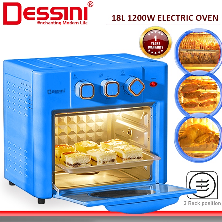 DESSINI ITALY 18L Electric Rotisserie Oven Convection Hot Air Fryer Toaster Timer Oil Free Roaster Machine / Ketuhar