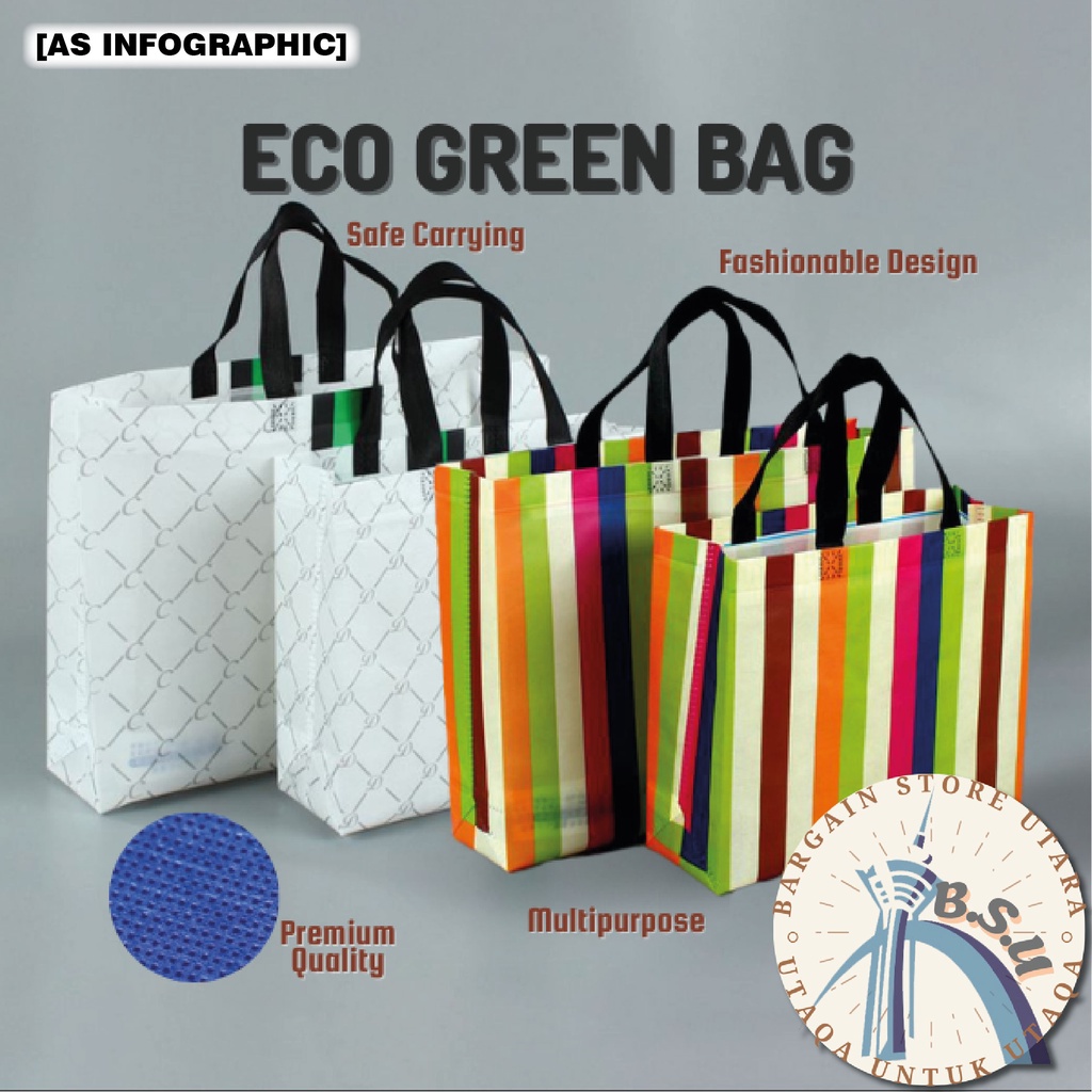 [BSU] Eco Bag Laminated Water Resistant Eco Friendly Good Grocery Bag Door Gift / Goodies / Beg Mesra Alam Dua Warna