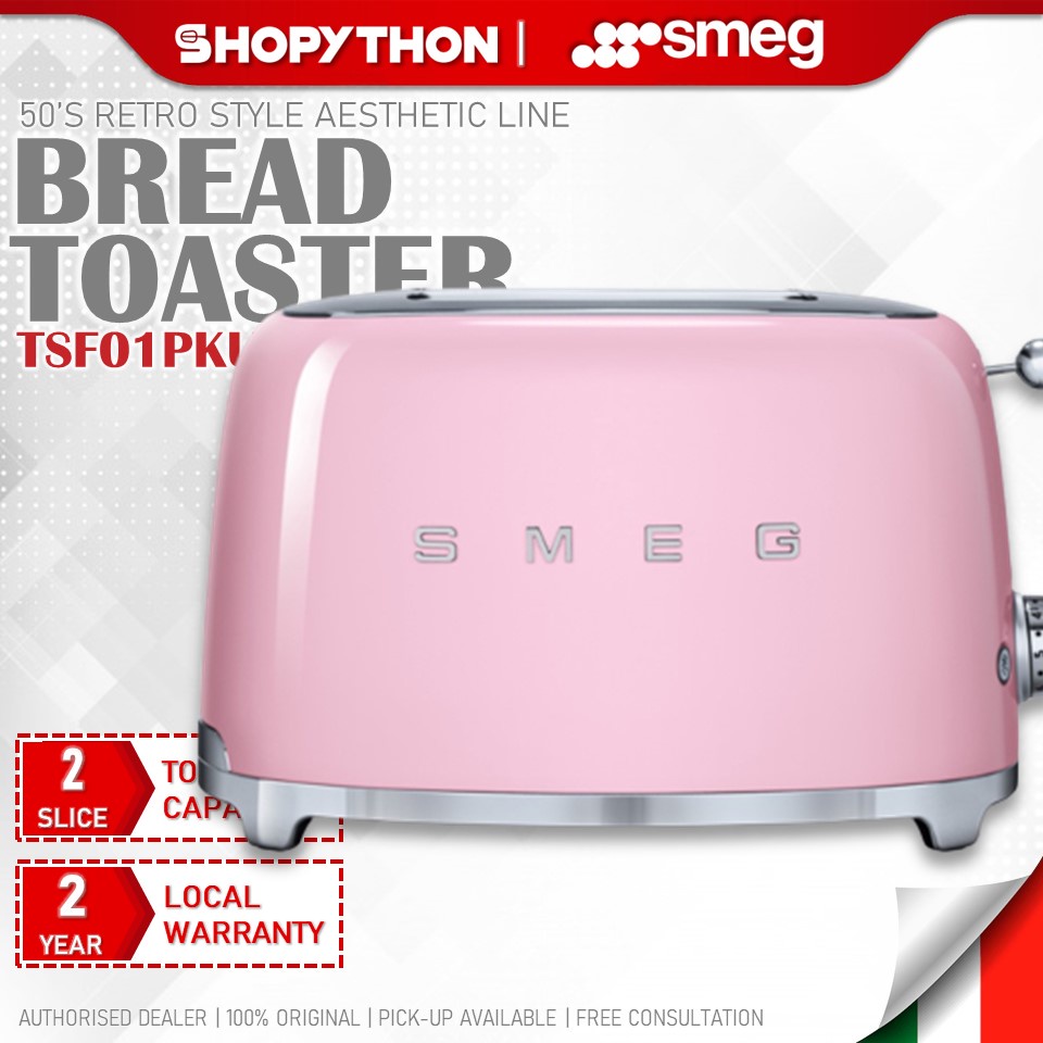 SMEG Electric 2-Slice Toaster TSF01PKUK - Pink (950W) Bread Toaster Pembakar Roti Elektrik