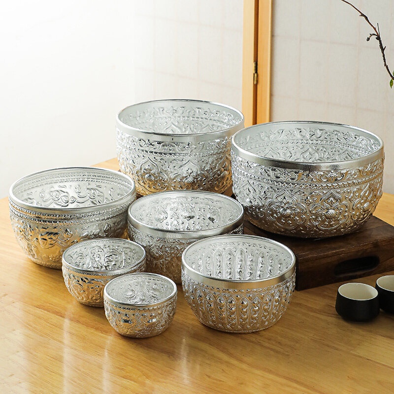 Thai Tin Bowls Salad Bowls Serving Bowls Spa Massage Oil Containers Tin Crafts Decorative Bowls Tabletop Trash Cans