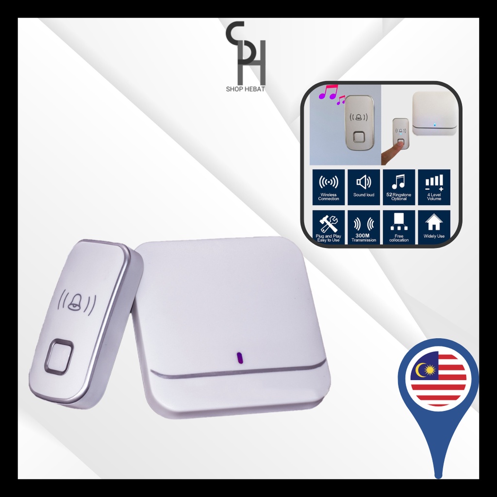 HEBAT👍Waterproof Wireless Doorbell 300M Radius Security Alarm Smart Door Bell LED Light Receiving Prompt Doorbell
